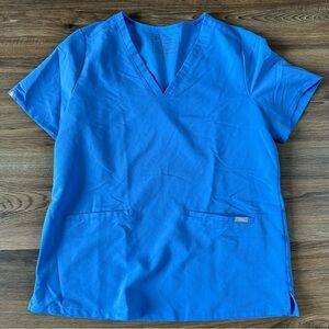 FIGS Womens Casma Scrub Top‎ Large Three Pocket V-Neck Classic Fit Ceil Blue